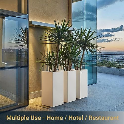 14Lx14Wx30H All-welded Seamless Metallic Tall Outdoor Planter Set of 2 - color: White