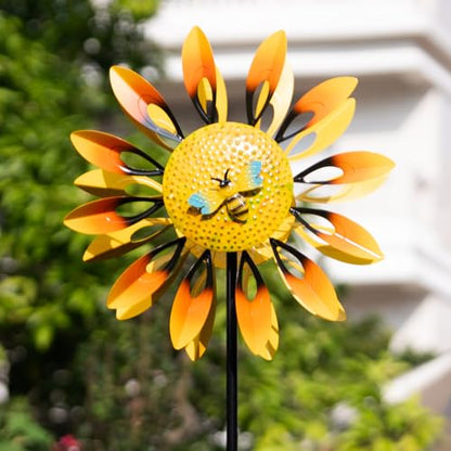 Stargarden Sunflower Wind Spinners, Large Metal Wind Sculptures - color: Large-sunflower