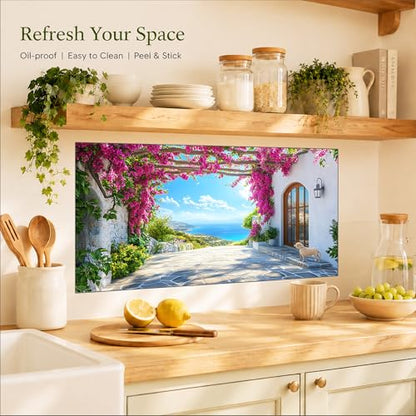 Kitchen Wallpaper 17.3x28 in Mediterranean Bougainvillea for Backsplash - color: Colorful1272