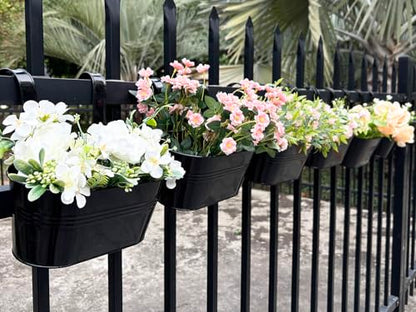 6 Pack 12" Metal Balcony Fence Railing Planters for Outdoor, Oval Black - color: Oval-black