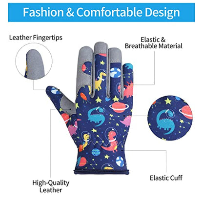 Baidast Garden Gloves for Kids, Breathable Leather Gardening Gloves for Digging, Planting, Pruning - size: Large(Age 10-12)