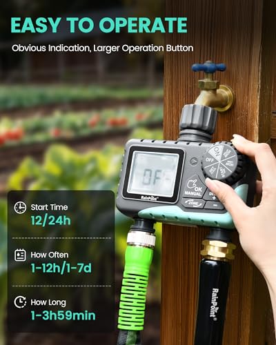 RAINPOINT Sprinkler Timer 2 Outlet, Water Timer for Garden Hose, Programmable Drip Irrigation for Yard Outdoor Watering, Rain Delay/Manual/Automatic System Controller 2.5" LCD, V2