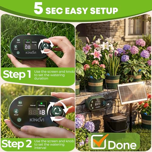 Solar Drip Irrigation System Kit, Auto Plant Waterer for 15 Pots - color: 307 + 1 bucket + 10 flowerpots