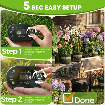 Solar Drip Irrigation System Kit, Auto Plant Waterer for 15 Pots - color: 307 + 1 bucket + 10 flowerpots