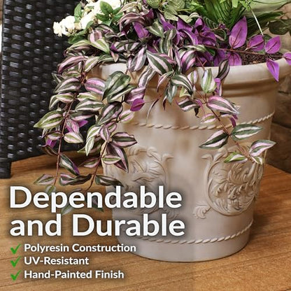 Sunnydaze Arabella 19.5'' Plastic Planter Pot for Plants, Beige - color: Beige, size: 19.5 in