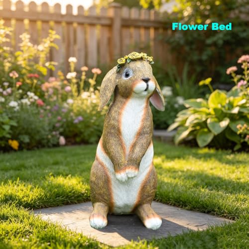 Lonyin Rabbit Garden Statue, Bunny Animal Figurines Indoor Outdoor Statues - color: Large Flower Rabbit