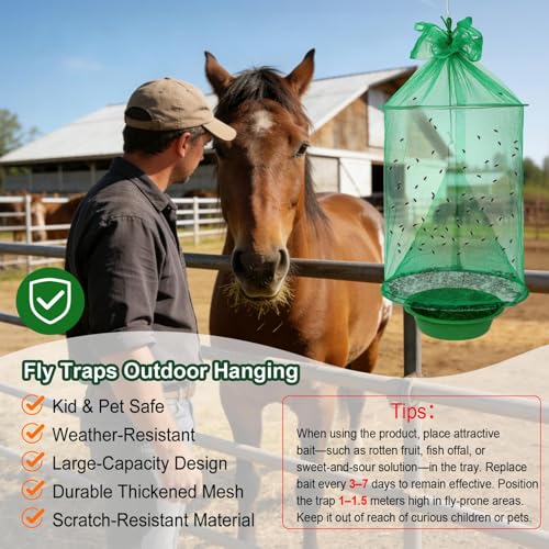 Reusable Outdoor Fly Trap Hanging Fly Catcher with Brush-4 Pack