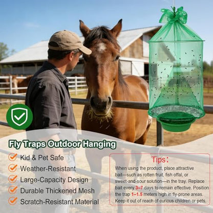 Reusable Outdoor Fly Trap Hanging Fly Catcher with Brush-4 Pack