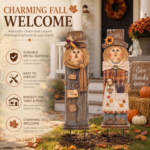 Moxweyeni 2 Pcs Fall Outdoor Decorations Large Metal Scarecrow Yard Signs - style: Scarecrow