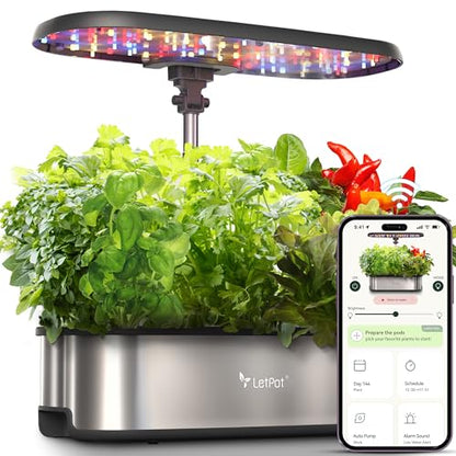 LETPOT LPH-SE Hydroponics Growing System, 12 Pods Smart Herb Garden Kit Indoor, Indoor Garden, APP & WiFi Controlled, with 24W Growing LED, 5.5L Water Tank, Pump System, Automatic Timer - size: 12 Pods