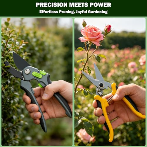 Pruning Shears for Gardening, 8.4" Bypass & 7" Straight Garden Shears – Sharp SK5 Steel Blade, Gardening Shears & Garden Snips for Trimming Flowers, Branches, Fruits(Grey Black, Black) - color: Grey Black