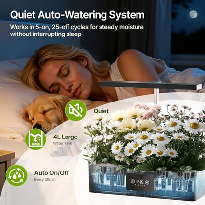 SUNCOZE Hydroponics Growing System Kit with 24W Dimmable LED Light, Black - color: Black