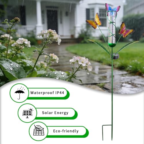 Solar Rain Gauge with 7-Inch Plastic Tube, Butterfly Decor - color: Multi-Butterfly