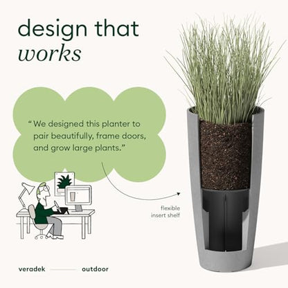 Veradek Mason Series Vega Planter - Tall Round Outdoor Planter with Shelf - color: Gray, size: 28 inch