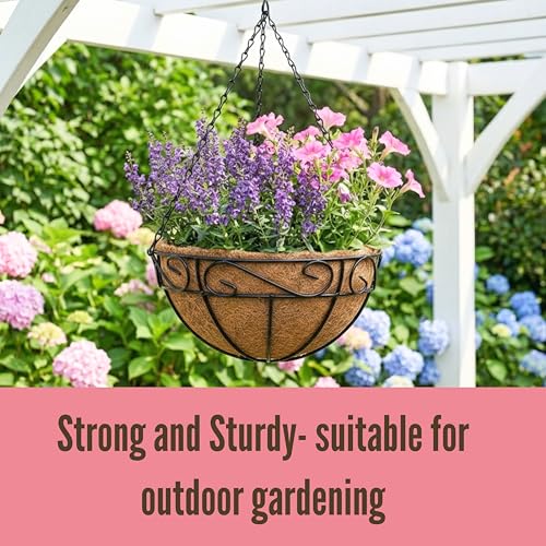 LaLaGreen Natural Hanging Planter (18 in, 4 Pack) Black Coco Liner Baskets - size: 18" x 4 Pack