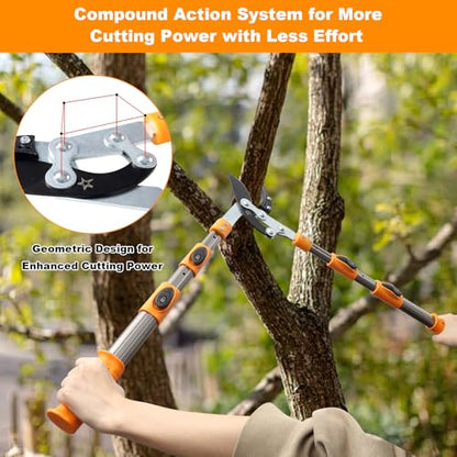 Loppers for tree trimming heavy duty extendable 24.8-43.7 inches,Tree pruning shears Rust Resistant Sharp Steel Blade Tree Limb Trimmer，Shock-Absorbing design, Non-slip Handle，Garden Tools