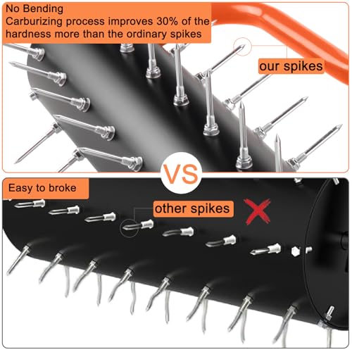 21" Rolling Lawn Aerator, 45 Preassembled Spikes, Only Needs 3-5 Minutes to Assemble, No Looseness, Good Package, 75" Long Handle with Quick Clip Connections, U-Shape Construction - Orange. - size: Orang