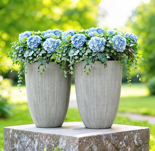 19" Mediterranean Beige Resin Tall Planters with Fluted Texture - color: 19"h-beige Fluted