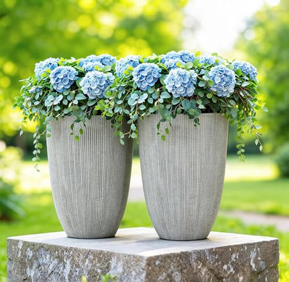 19" Mediterranean Beige Resin Tall Planters with Fluted Texture - color: 19"h-beige Fluted