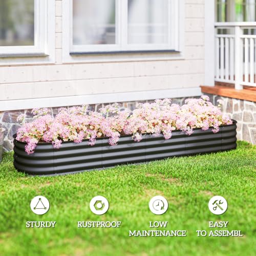 Outsunny 8' x 2' x 1' Galvanized Raised Garden Bed Kit, Dark Gray - color: Dark Gray, size: 8' x 2' x 1'