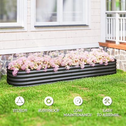 Outsunny 8' x 2' x 1' Galvanized Raised Garden Bed Kit, Dark Gray - color: Dark Gray, size: 8' x 2' x 1'