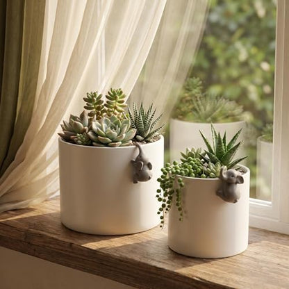 Nihow Plant Pots with Statues/Drainage for Indoor Plants, 5 & 7 Inch,White - color: White E2