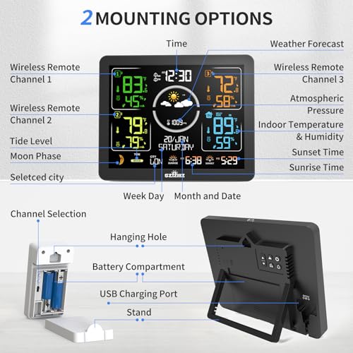 Weather Station Indoor Outdoor Thermometer Wireless with Multiple Sensors