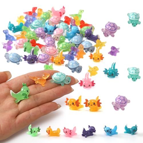 56PCs Mini Resin Animals, Turtles Lizard Axolotls, Mini Resin Figures to Hide Around The Office Home Garden Dollhouse