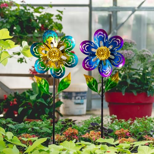 Viveta 2 Pack Wind Spinners,Flower Garden Sculpture - color: Flowers