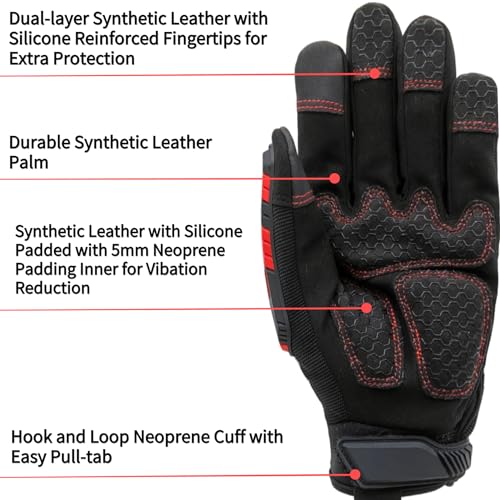 Anti-Vibration Work Gloves Men,Impact Glove,Gift,Large,Red+Black - color: Red+black, size: Large