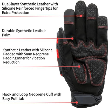 Anti-Vibration Work Gloves Men,Impact Glove,Gift,Large,Red+Black - color: Red+black, size: Large