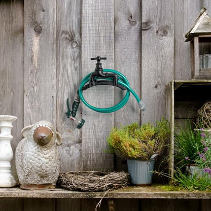 MyGift Brown Cast Iron Wall Mounted Garden Hose Holder, Spigot Design - style: Spigot Design