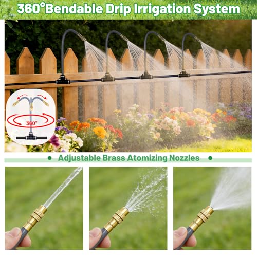 49.2Ft 1/4" Drip Irrigation System 360° Watering Misting System - size: 49.2FT 1/4" Tubing