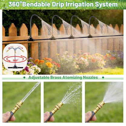 49.2Ft 1/4" Drip Irrigation System 360° Watering Misting System - size: 49.2FT 1/4" Tubing