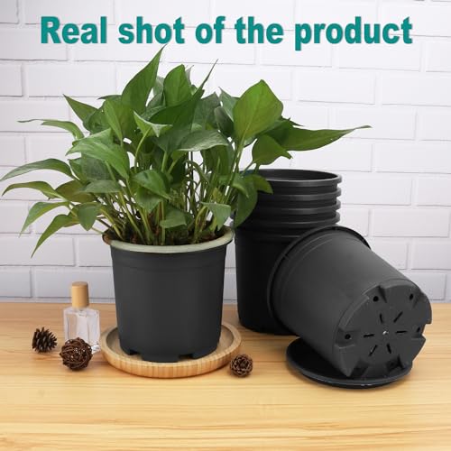 24 Pack 1.5 Gallon Nursery Pot, 7 Inch Garden Pots, Plastic Flower Pot with Matching Tray (Black) - color: Black, size: 24 Pack 1.5 Gallon