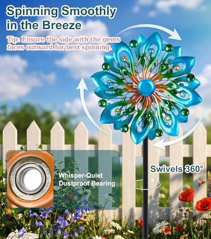 Solar Wind Spinners Outdoor, Ever-Blooming Yard Decorations Outdoor