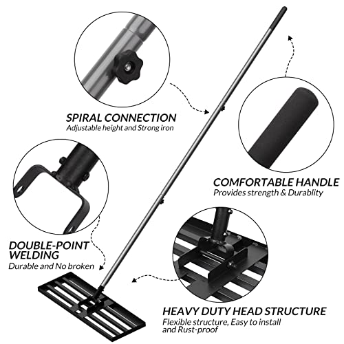 Walensee Large Lawn Leveling Rake, 45"x10" Leveler with 7FT Handle for Soil - size: 7FT 45"x10"