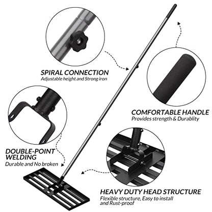 Walensee Large Lawn Leveling Rake, 45"x10" Leveler with 7FT Handle for Soil - size: 7FT 45"x10"