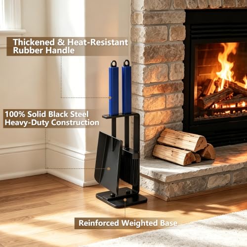 16-Inch Ash Shovel and Brush Set with Stand Solid Manganese Steel - size: 16 inches Set