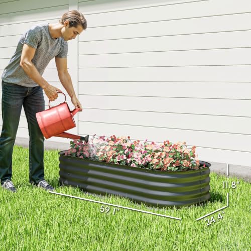 Outsunny 5' x 2' x 1' Galvanized Raised Garden Bed Kit, Dark Gray - color: Dark Gray, size: 5' x 2' x 1'