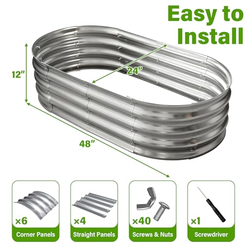 Galvanized Raised Garden Bed for Outdoor: 4X2X1ft Durable Metal Vegetable Plant Container Kit - Oval Planter Box for Gardening Flower Trough （2 Pack）