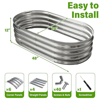 Galvanized Raised Garden Bed for Outdoor: 4X2X1ft Durable Metal Vegetable Plant Container Kit - Oval Planter Box for Gardening Flower Trough （2 Pack）
