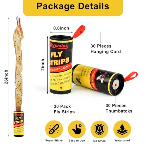 30 Rolls Fly Strips Traps for Home, Sticky Strips, Fly Paper Tape Catcher Ribbon for Gnat Fungus Fruit Flies - color: 30Pack-B