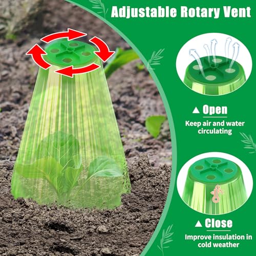 UQM 20 Pack Garden Cloches for Plants with Rotary Vent Cover Reusable - color: Green-20pc