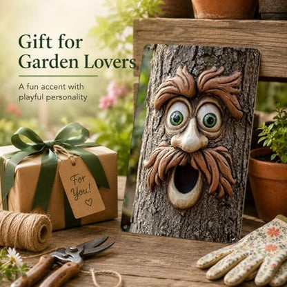 8x12 Inch Tree Face Metal Sign, Flat Printed 2D Wall Art with 3D Effect - color: Happy Tree Face