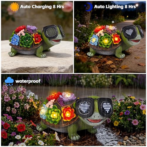 Solar Turtle Garden Statue with Heart-Shaped LED Sunglasses, Light Up - color: Green Turtle Statue