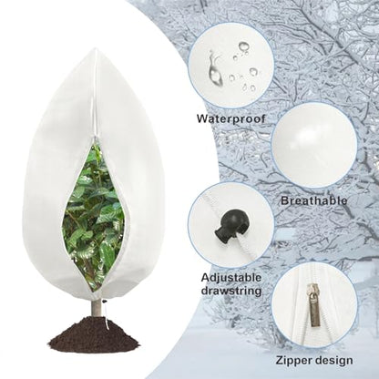 8 Pack Plant Covers Freeze Protection, 31.5"x47.2" with Zipper Drawstring - color: White