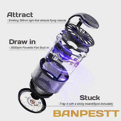 BANPESTT Indoor Insect Trap with Dusk-to-Dawn Sensor, US Adapter - color: Black