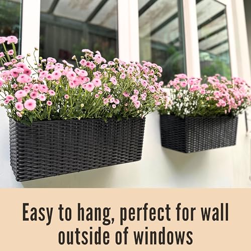 LaLaGreen Outdoor Wall Planters (20in, 2 Pack) Black Window Flower Boxes - color: Black X 2