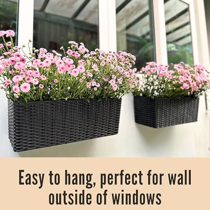 LaLaGreen Outdoor Wall Planters (20in, 2 Pack) Black Window Flower Boxes - color: Black X 2